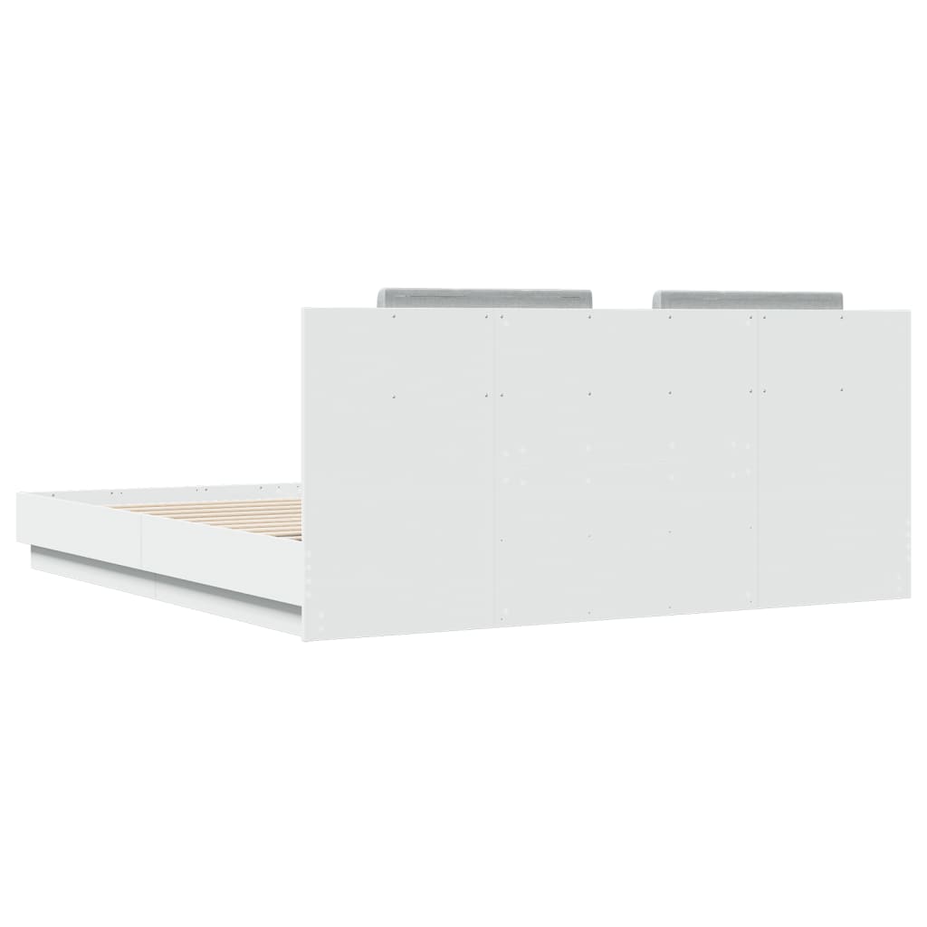 Bedframe met hoofdeinde en LED-verlichting wit 200x200 cm is nu te koop bij PeponiXL, paradijselijk wonen!