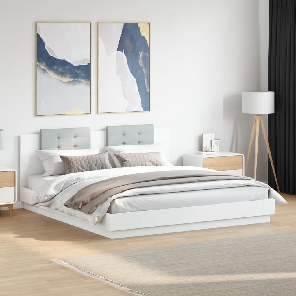 Bedframe met hoofdeinde en LED-verlichting wit 200x200 cm is nu te koop bij PeponiXL, paradijselijk wonen!
