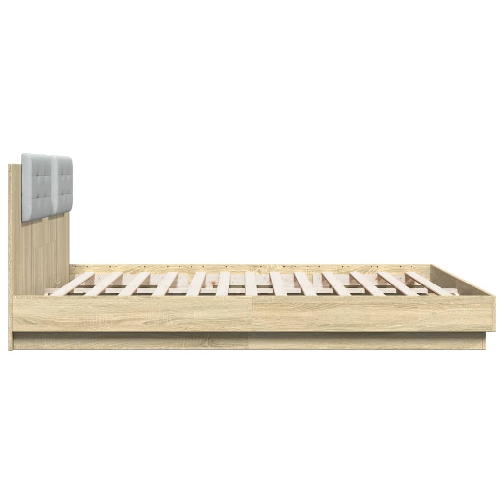 Bedframe met hoofdbord en LED sonoma eikenkleurig 200x200 cm is nu te koop bij PeponiXL, paradijselijk wonen!