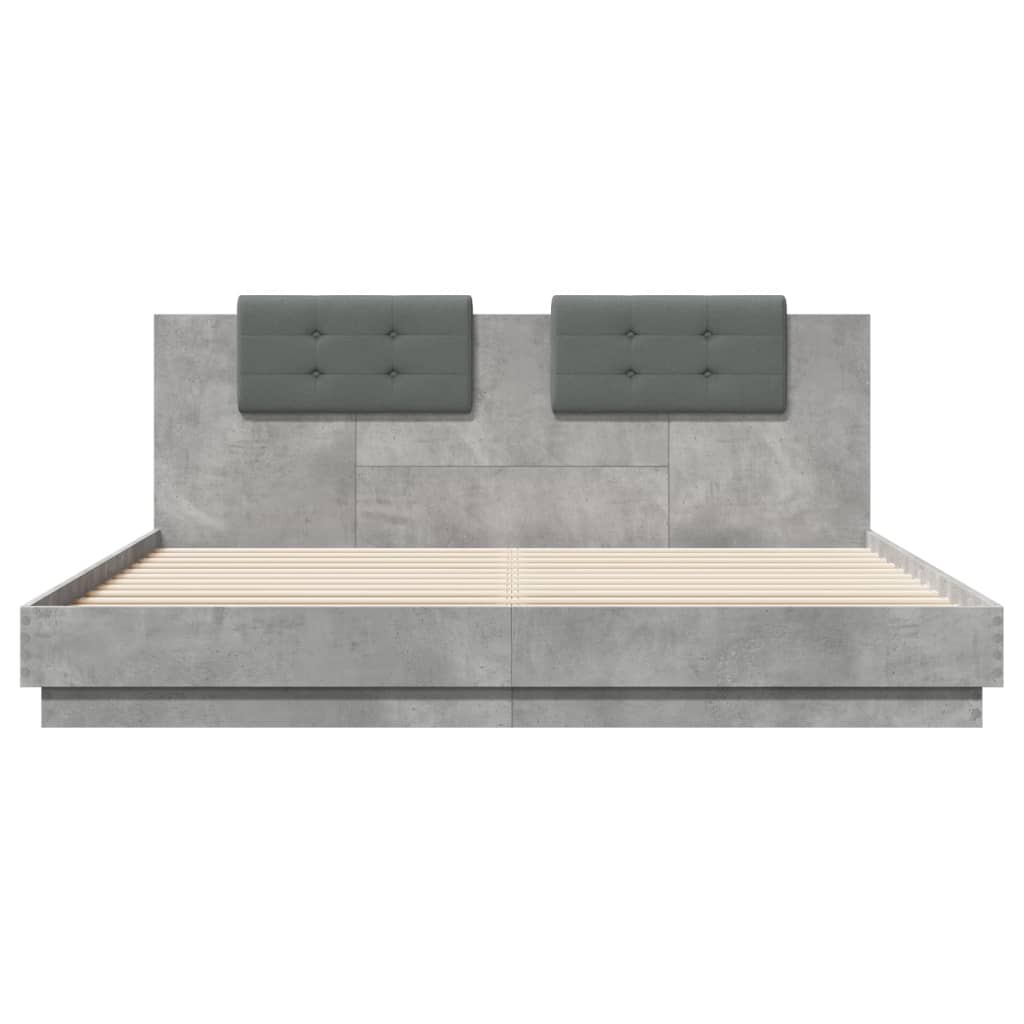 Bedframe met hoofdbord en LED-verlichting betongrijs 200x200 cm is nu te koop bij PeponiXL, paradijselijk wonen!