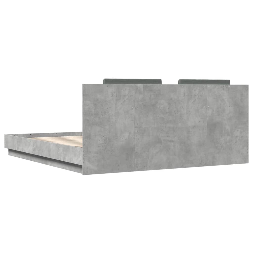 Bedframe met hoofdbord en LED-verlichting betongrijs 200x200 cm is nu te koop bij PeponiXL, paradijselijk wonen!