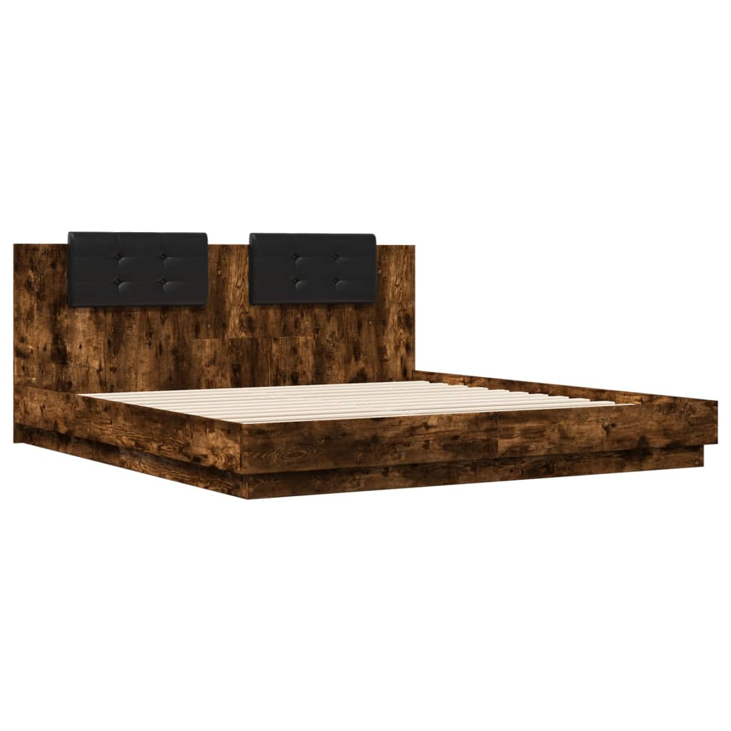 Bedframe met hoofdbord en LED gerookt eikenkleur 200x200 cm is nu te koop bij PeponiXL, paradijselijk wonen!