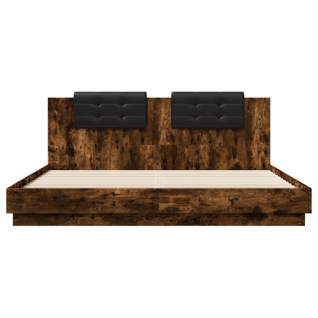 Bedframe met hoofdbord en LED gerookt eikenkleur 200x200 cm is nu te koop bij PeponiXL, paradijselijk wonen!