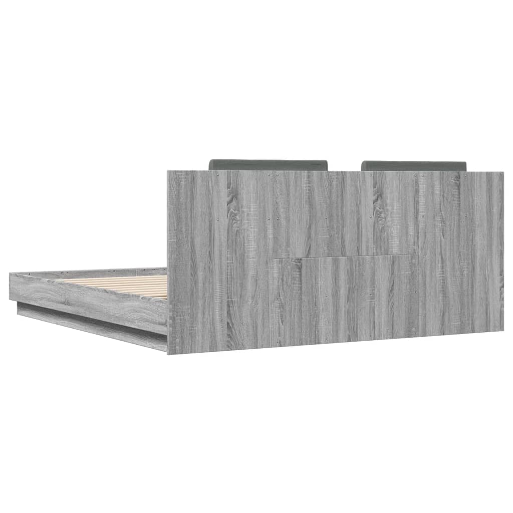 Bedframe met hoofdbord en LED grijs sonoma eiken 200x200 cm is nu te koop bij PeponiXL, paradijselijk wonen!