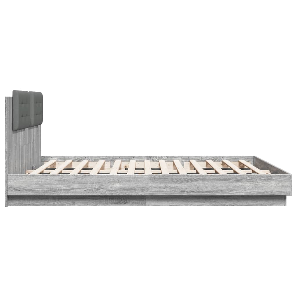 Bedframe met hoofdbord en LED grijs sonoma eiken 200x200 cm is nu te koop bij PeponiXL, paradijselijk wonen!