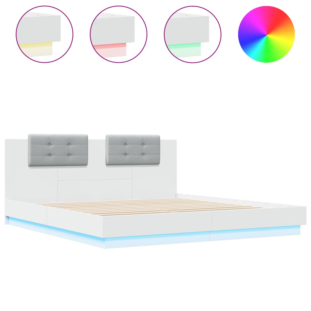 Bedframe met hoofdbord en LED-verlichting wit 180x200 cm is nu te koop bij PeponiXL, paradijselijk wonen!