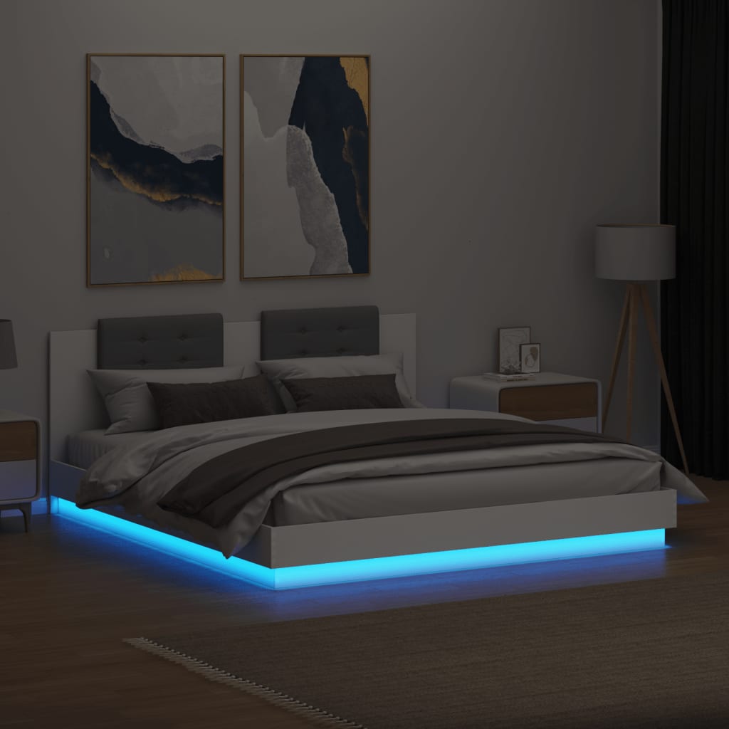 Bedframe met hoofdbord en LED-verlichting wit 180x200 cm is nu te koop bij PeponiXL, paradijselijk wonen!