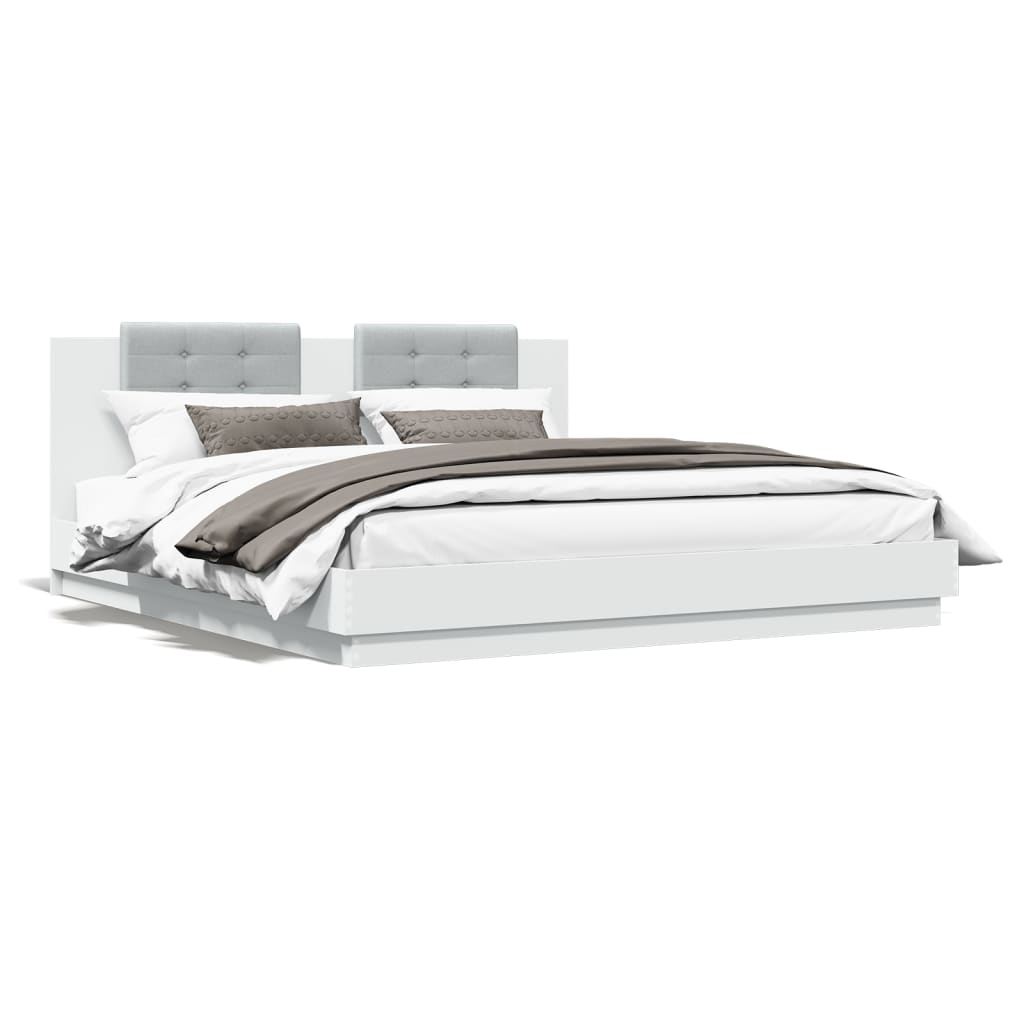 Bedframe met hoofdbord en LED-verlichting wit 180x200 cm is nu te koop bij PeponiXL, paradijselijk wonen!