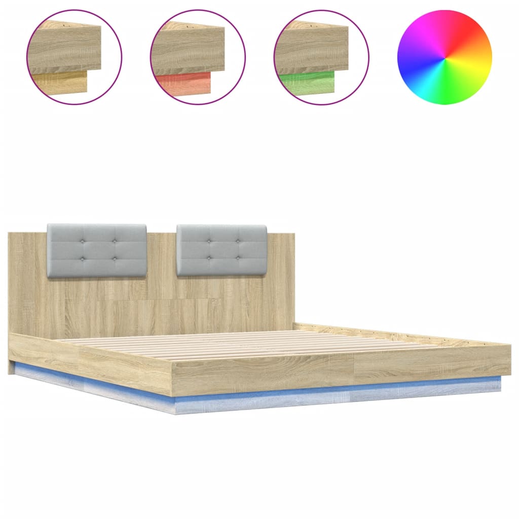 Bedframe met hoofdbord en LED sonoma eikenkleurig 180x200 cm is nu te koop bij PeponiXL, paradijselijk wonen!