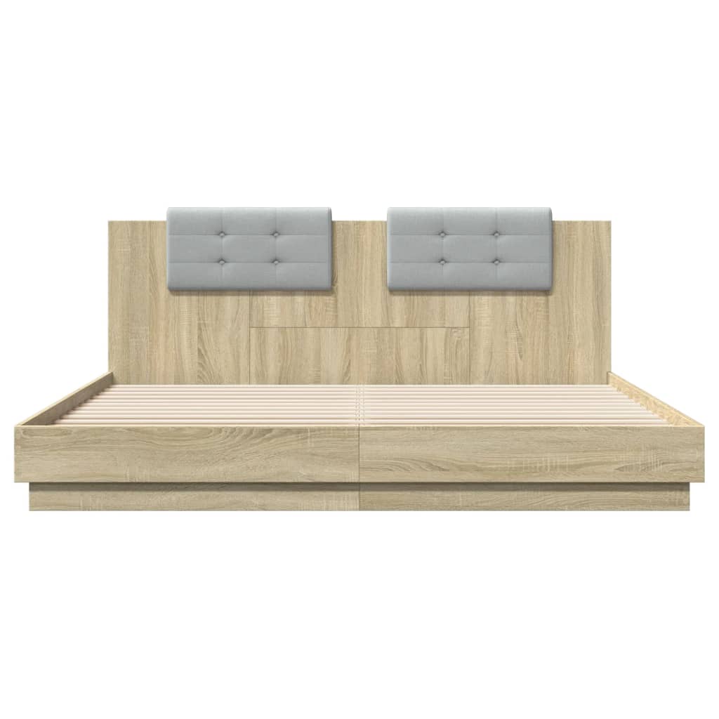 Bedframe met hoofdbord en LED sonoma eikenkleurig 180x200 cm is nu te koop bij PeponiXL, paradijselijk wonen!