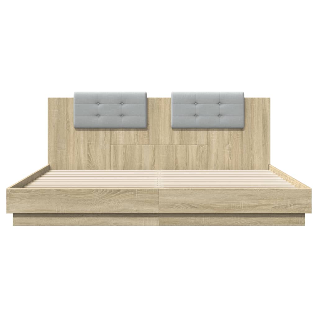 Bedframe met hoofdbord en LED sonoma eikenkleurig 180x200 cm is nu te koop bij PeponiXL, paradijselijk wonen!