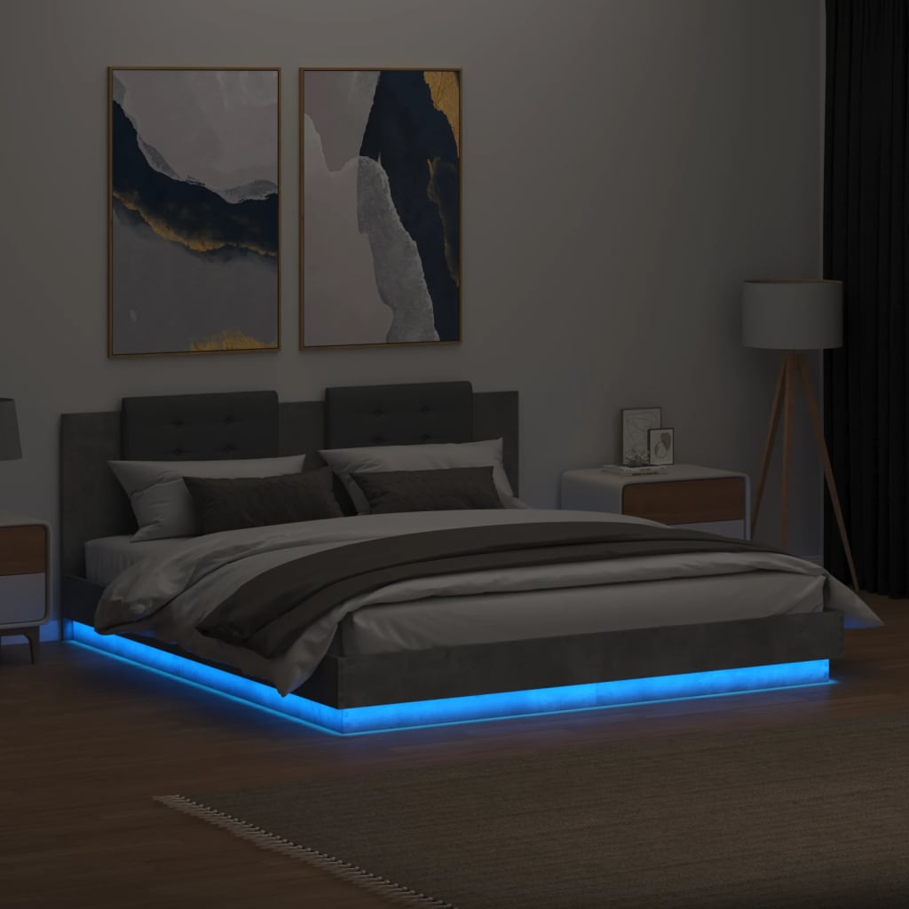 Bedframe met hoofdbord en LED-verlichting betongrijs 180x200 cm is nu te koop bij PeponiXL, paradijselijk wonen!