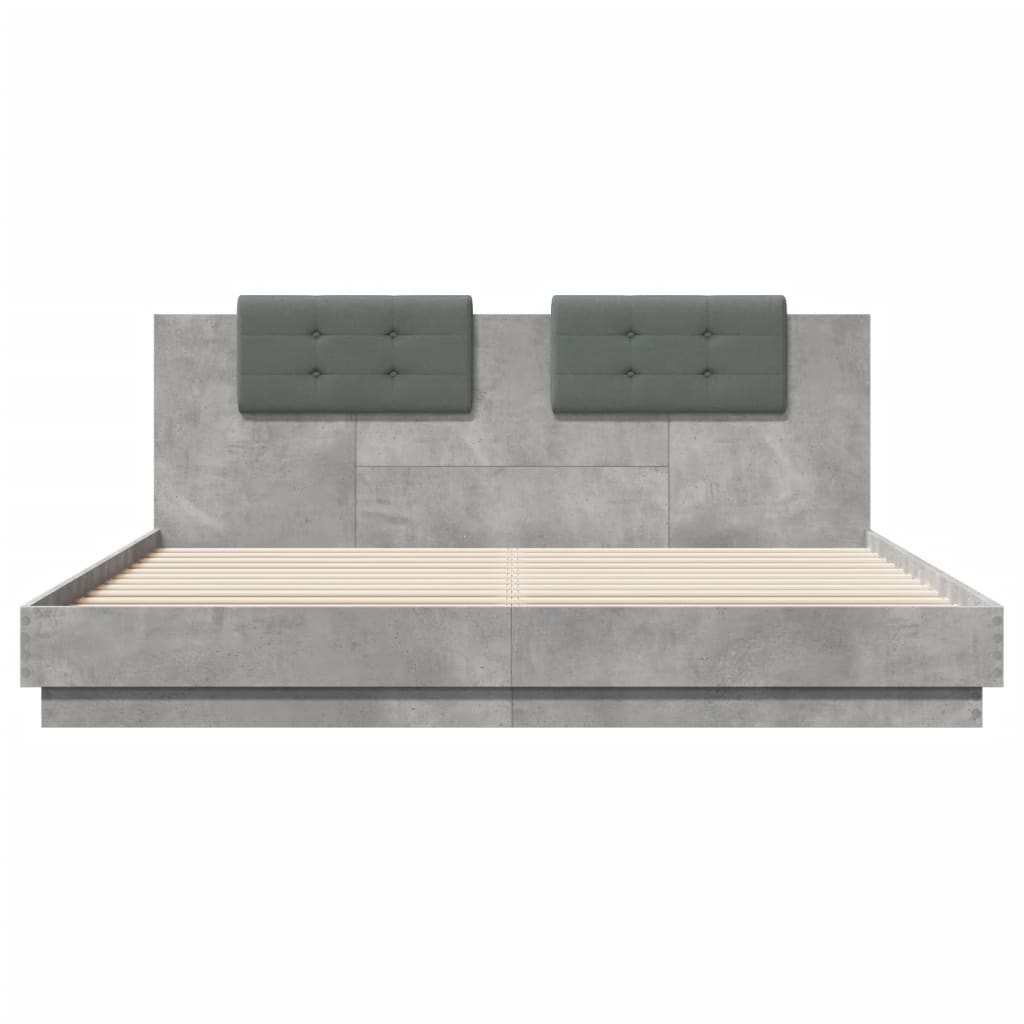 Bedframe met hoofdbord en LED-verlichting betongrijs 180x200 cm is nu te koop bij PeponiXL, paradijselijk wonen!