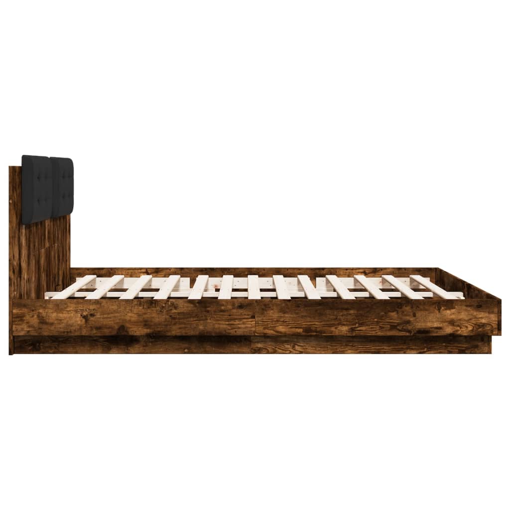Bedframe met hoofdbord en LED gerookt eikenkleur 180x200 cm is nu te koop bij PeponiXL, paradijselijk wonen!