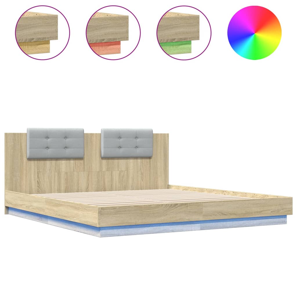 Bedframe met hoofdbord en LED sonoma eikenkleurig 160x200 cm is nu te koop bij PeponiXL, paradijselijk wonen!
