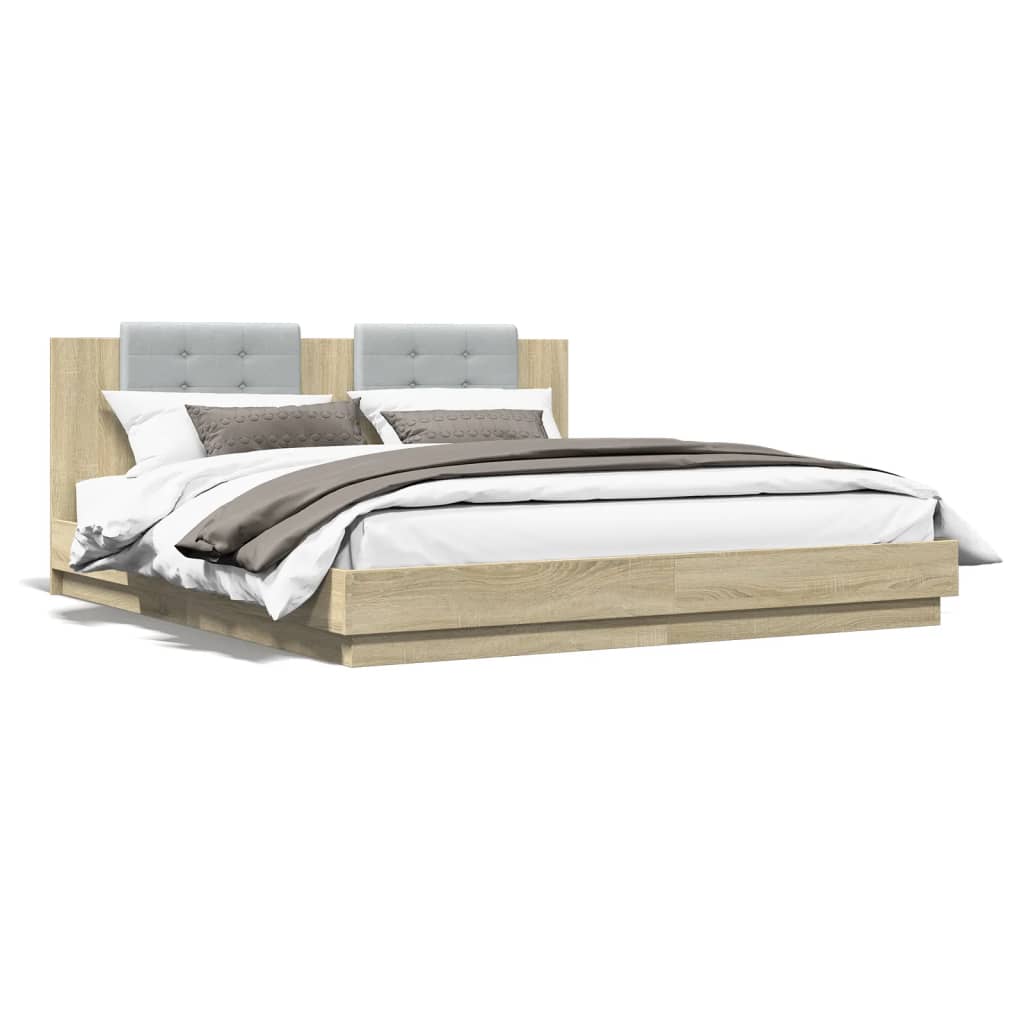 Bedframe met hoofdbord en LED sonoma eikenkleurig 160x200 cm is nu te koop bij PeponiXL, paradijselijk wonen!