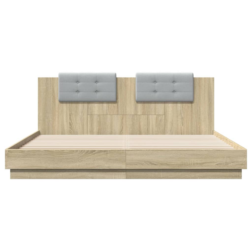 Bedframe met hoofdbord en LED sonoma eikenkleurig 160x200 cm is nu te koop bij PeponiXL, paradijselijk wonen!