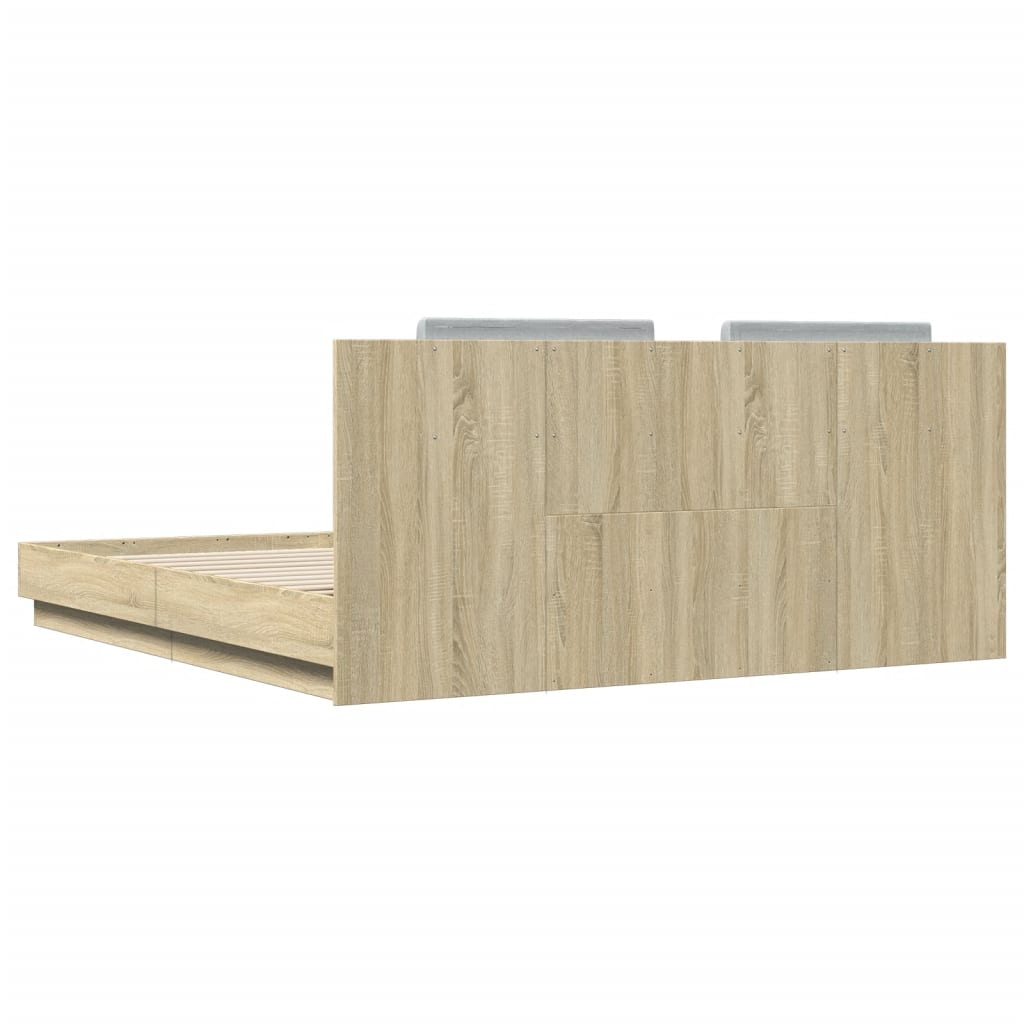 Bedframe met hoofdbord en LED sonoma eikenkleurig 160x200 cm is nu te koop bij PeponiXL, paradijselijk wonen!