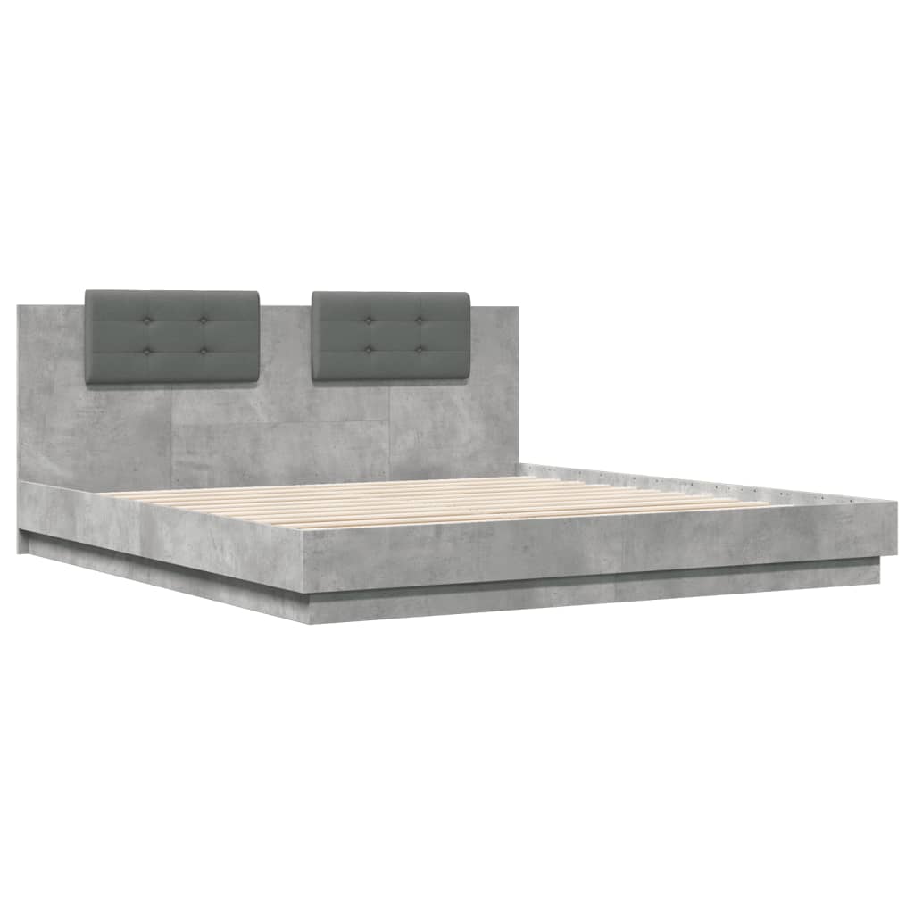 Bedframe met hoofdbord en LED-verlichting betongrijs 160x200 cm is nu te koop bij PeponiXL, paradijselijk wonen!