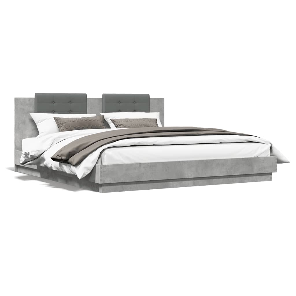 Bedframe met hoofdbord en LED-verlichting betongrijs 160x200 cm is nu te koop bij PeponiXL, paradijselijk wonen!