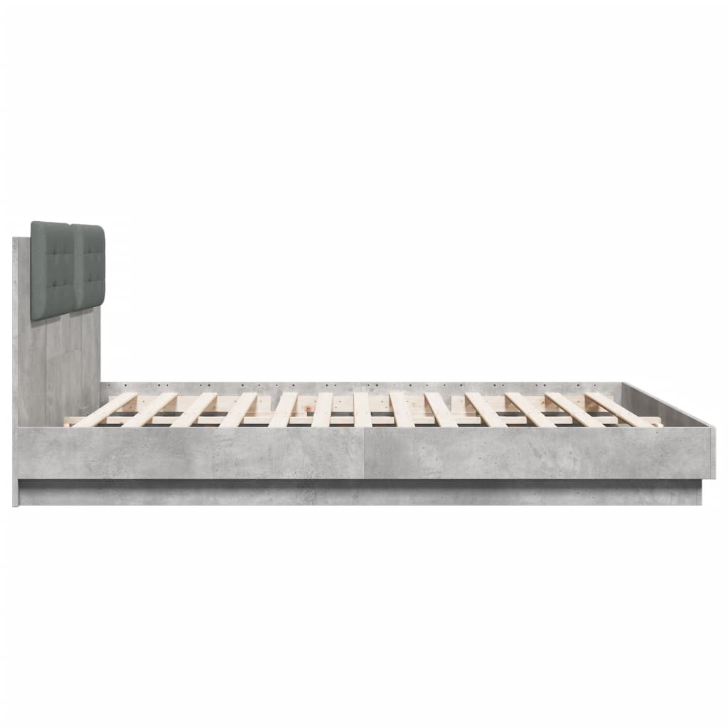 Bedframe met hoofdbord en LED-verlichting betongrijs 160x200 cm is nu te koop bij PeponiXL, paradijselijk wonen!