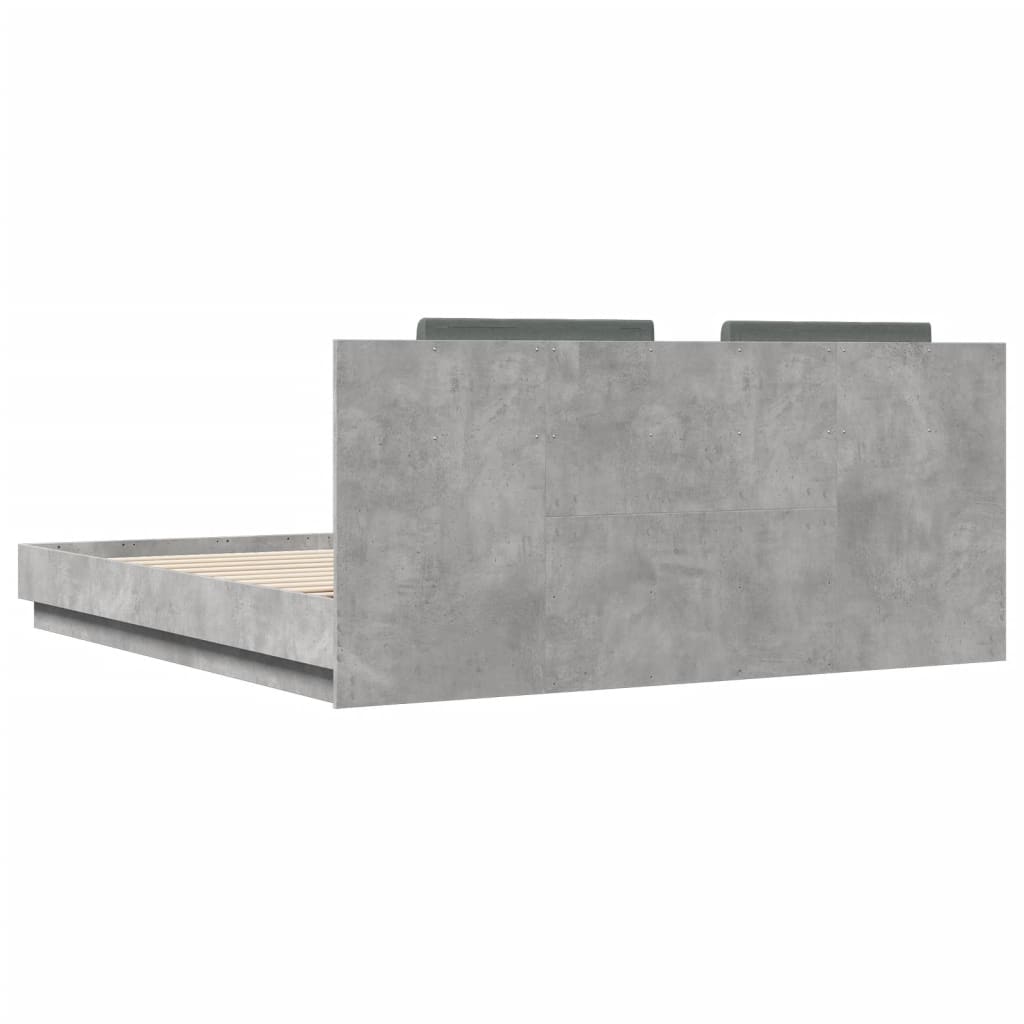 Bedframe met hoofdbord en LED-verlichting betongrijs 160x200 cm is nu te koop bij PeponiXL, paradijselijk wonen!