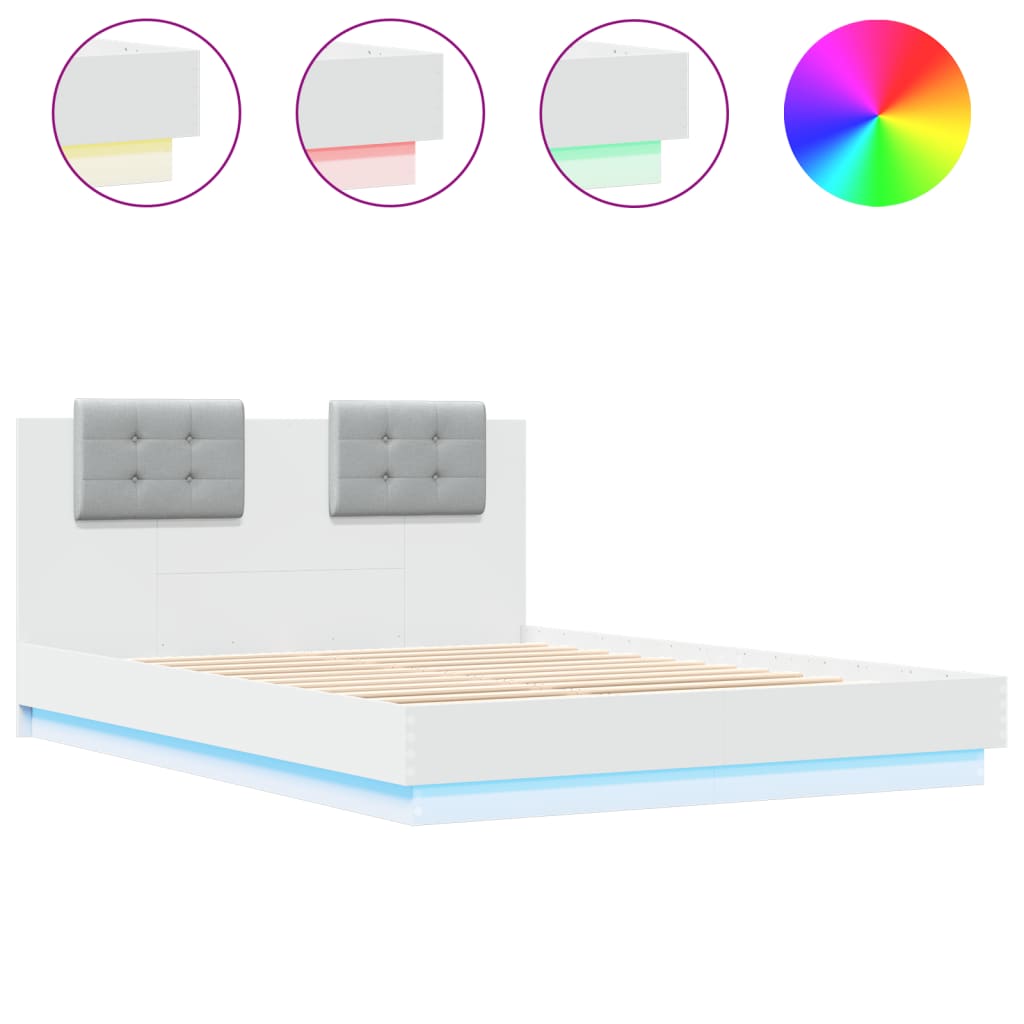 Bedframe met hoofdeinde en LED-verlichting wit 150x200 cm is nu te koop bij PeponiXL, paradijselijk wonen!