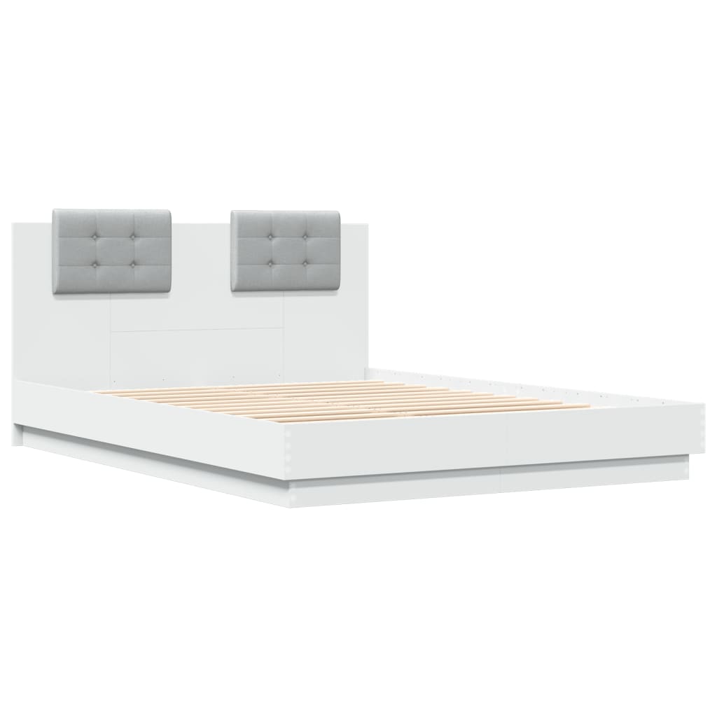Bedframe met hoofdeinde en LED-verlichting wit 150x200 cm is nu te koop bij PeponiXL, paradijselijk wonen!