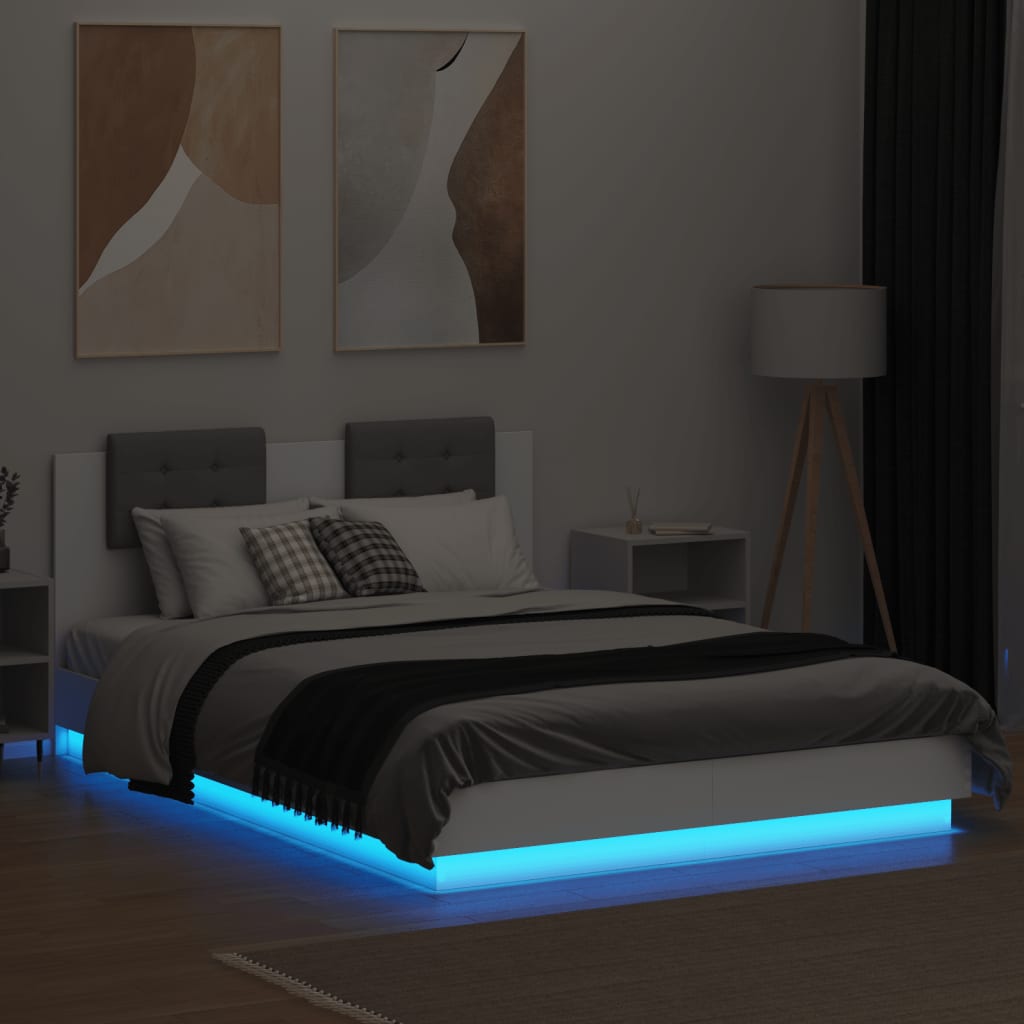 Bedframe met hoofdeinde en LED-verlichting wit 150x200 cm is nu te koop bij PeponiXL, paradijselijk wonen!