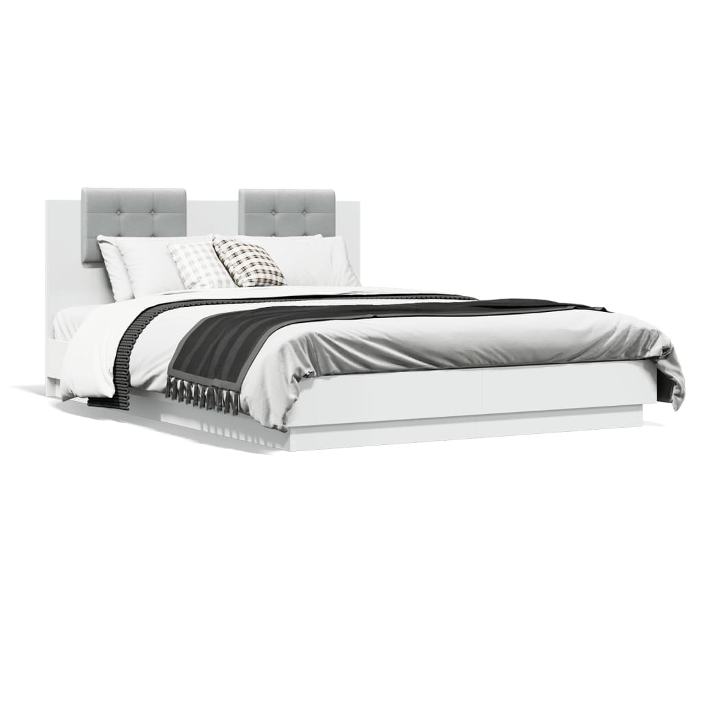 Bedframe met hoofdeinde en LED-verlichting wit 150x200 cm is nu te koop bij PeponiXL, paradijselijk wonen!