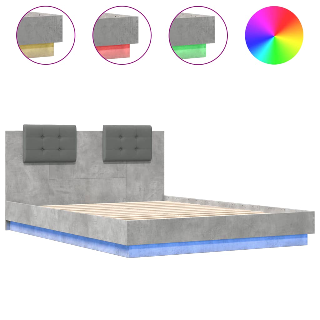 Bedframe met hoofdbord en LED-verlichting betongrijs 150x200 cm is nu te koop bij PeponiXL, paradijselijk wonen!