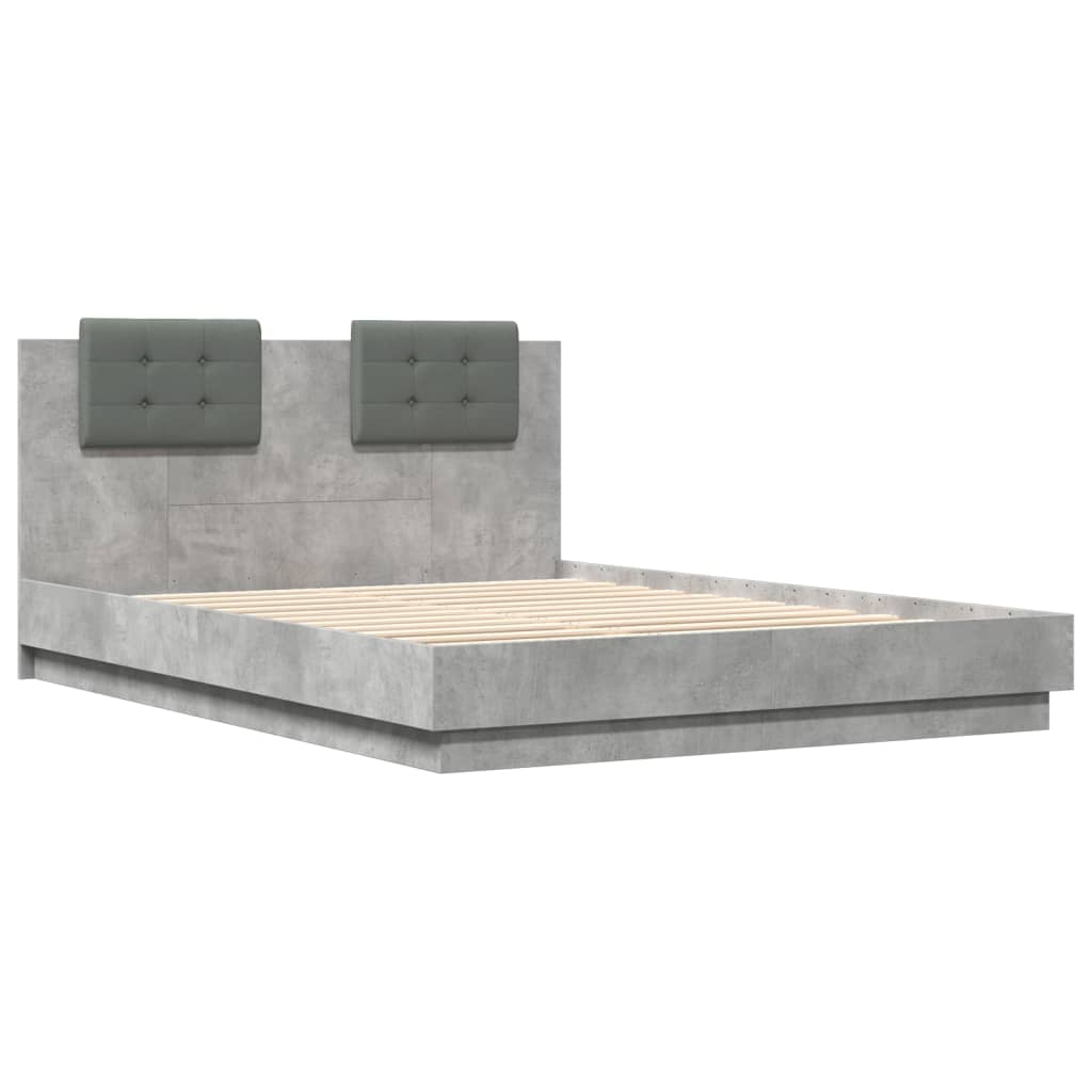 Bedframe met hoofdbord en LED-verlichting betongrijs 150x200 cm is nu te koop bij PeponiXL, paradijselijk wonen!