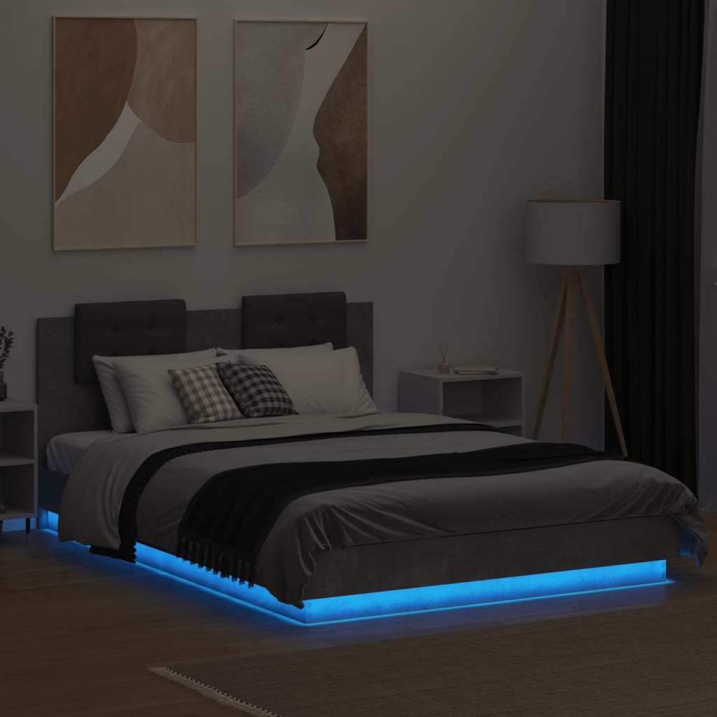 Bedframe met hoofdbord en LED-verlichting betongrijs 150x200 cm is nu te koop bij PeponiXL, paradijselijk wonen!