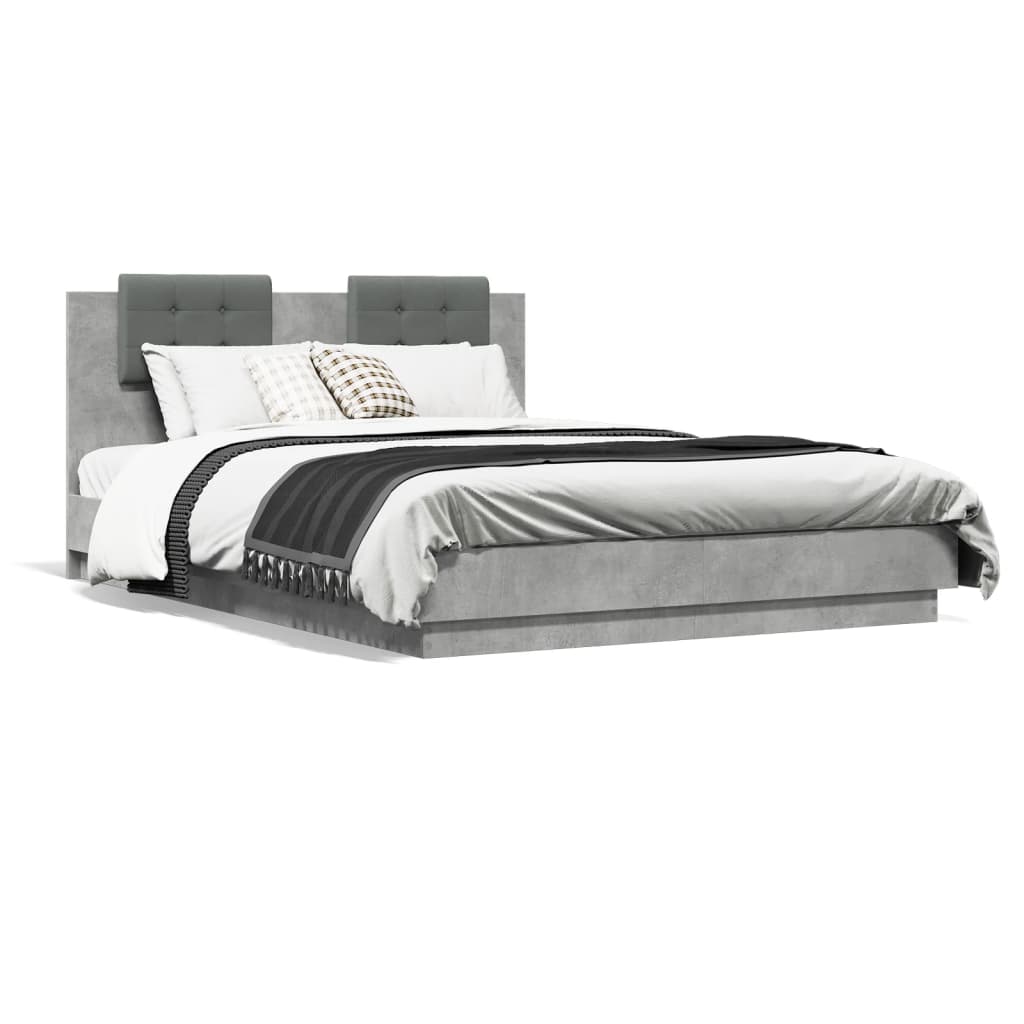 Bedframe met hoofdbord en LED-verlichting betongrijs 150x200 cm is nu te koop bij PeponiXL, paradijselijk wonen!