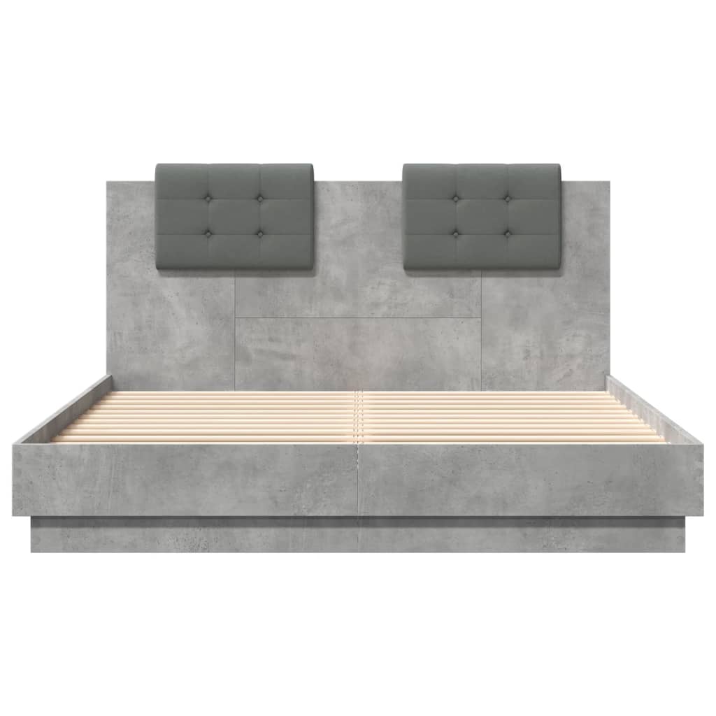 Bedframe met hoofdbord en LED-verlichting betongrijs 150x200 cm is nu te koop bij PeponiXL, paradijselijk wonen!