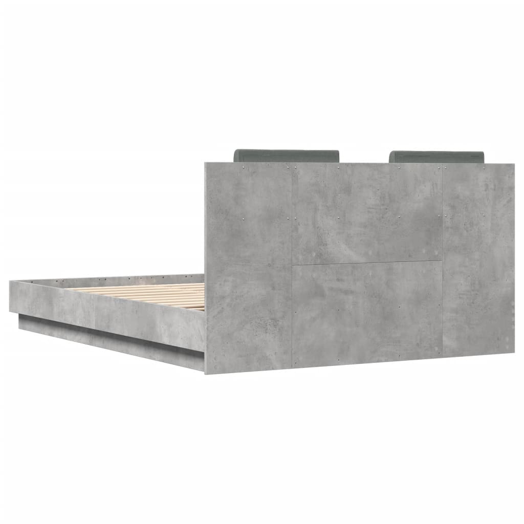 Bedframe met hoofdbord en LED-verlichting betongrijs 150x200 cm is nu te koop bij PeponiXL, paradijselijk wonen!