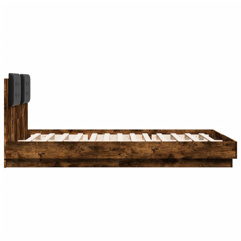 Bedframe met hoofdbord en LED gerookt eikenkleur 150x200 cm is nu te koop bij PeponiXL, paradijselijk wonen!