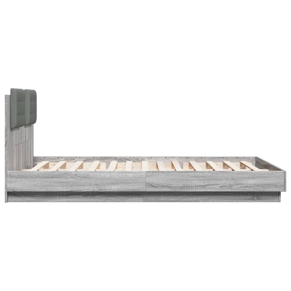 Bedframe met hoofdbord en LED grijs sonoma eiken 150x200 cm is nu te koop bij PeponiXL, paradijselijk wonen!