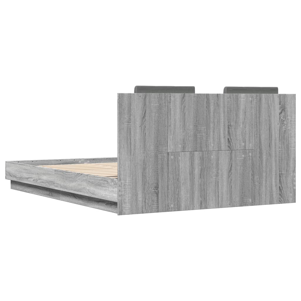 Bedframe met hoofdbord en LED grijs sonoma eiken 150x200 cm is nu te koop bij PeponiXL, paradijselijk wonen!