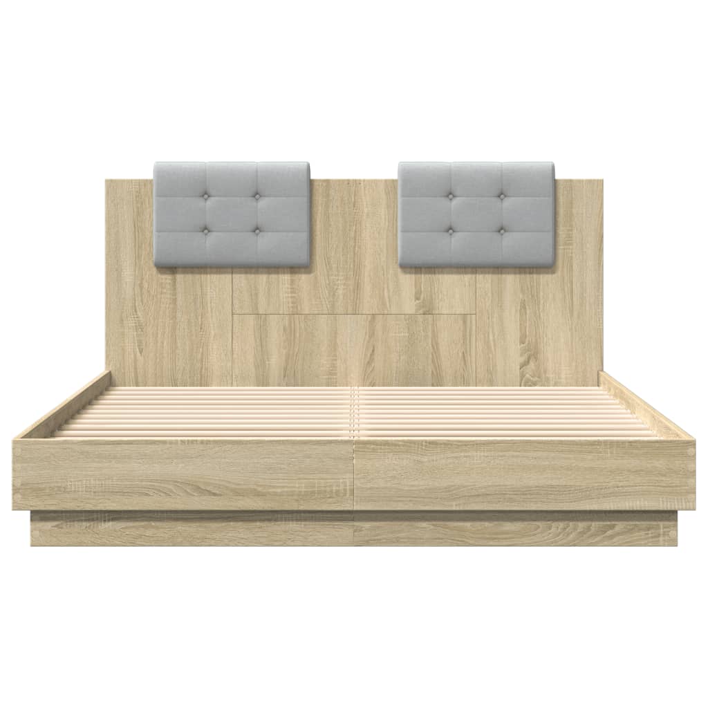 Bedframe met hoofdbord en LED sonoma eikenkleurig 140x200 cm is nu te koop bij PeponiXL, paradijselijk wonen!