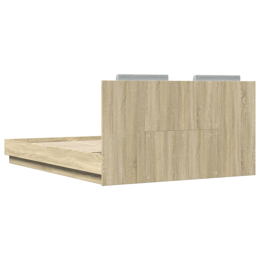 Bedframe met hoofdbord en LED sonoma eikenkleurig 140x200 cm is nu te koop bij PeponiXL, paradijselijk wonen!