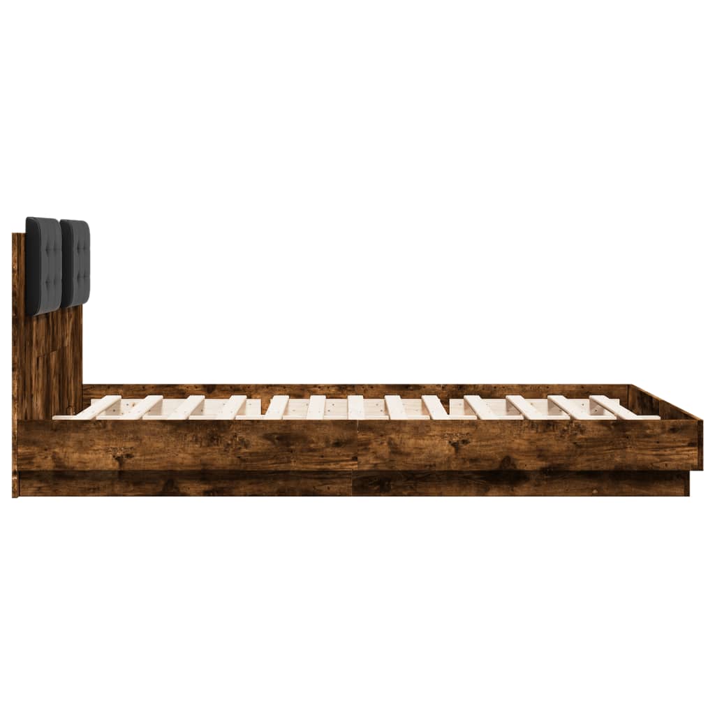 Bedframe met hoofdbord en LED gerookt eikenkleur 140x200 cm is nu te koop bij PeponiXL, paradijselijk wonen!