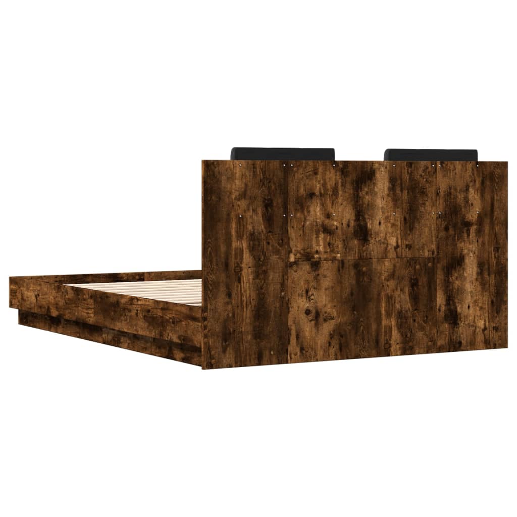 Bedframe met hoofdbord en LED gerookt eikenkleur 140x200 cm is nu te koop bij PeponiXL, paradijselijk wonen!