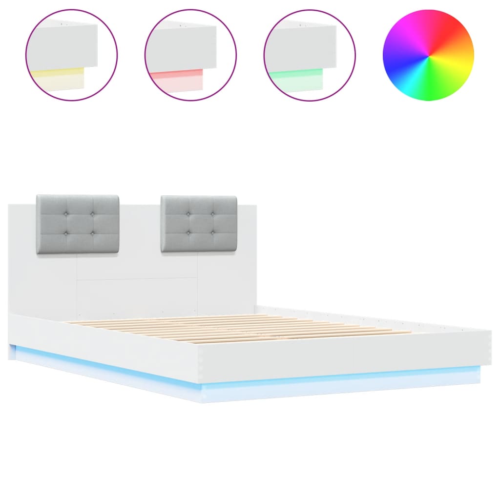 Bedframe met hoofdeinde en LED-verlichting wit 120x200 cm is nu te koop bij PeponiXL, paradijselijk wonen!