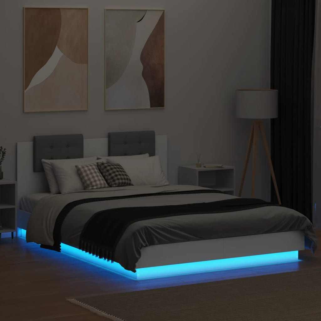 Bedframe met hoofdeinde en LED-verlichting wit 120x200 cm is nu te koop bij PeponiXL, paradijselijk wonen!