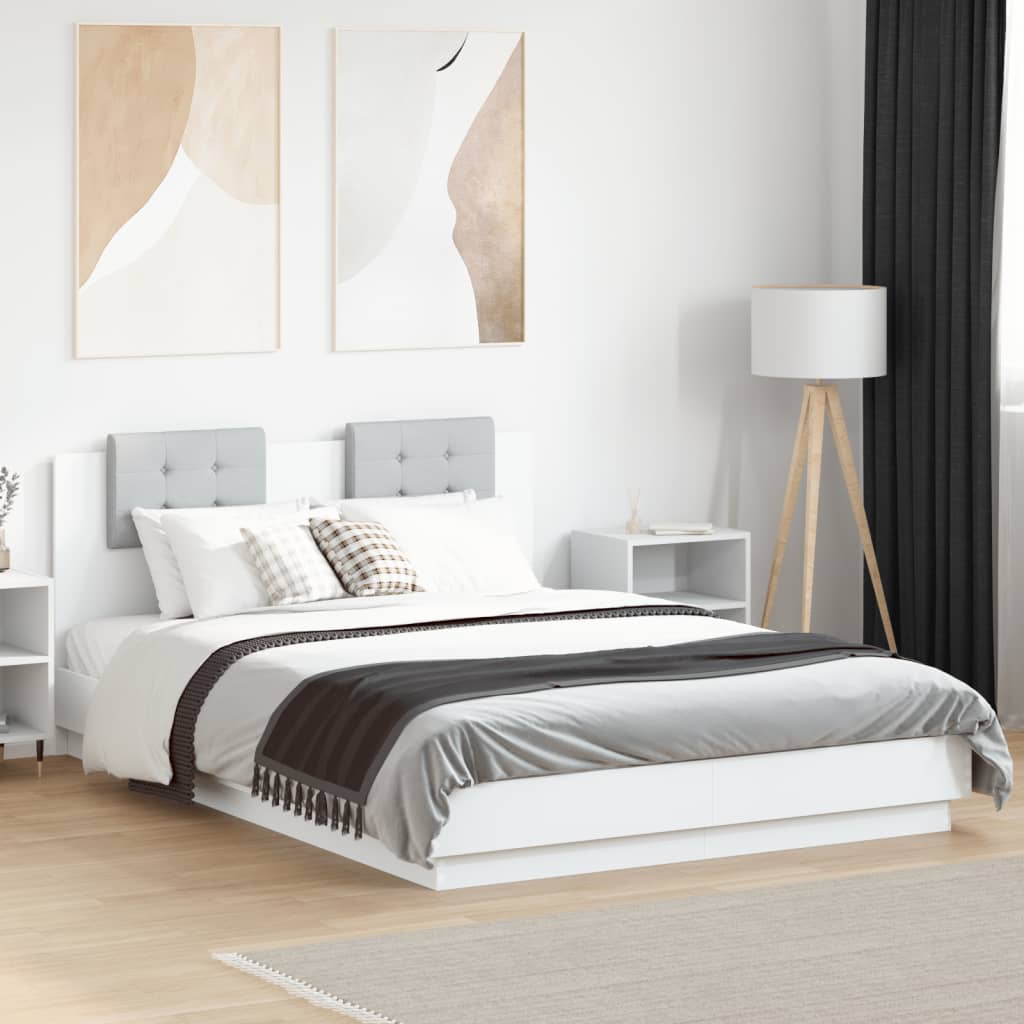 Bedframe met hoofdeinde en LED-verlichting wit 120x200 cm is nu te koop bij PeponiXL, paradijselijk wonen!