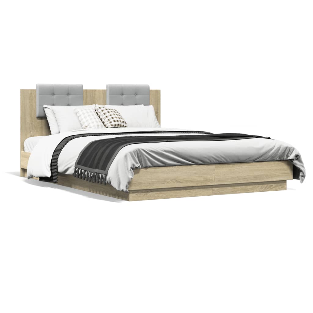 Bedframe met hoofdbord en LED sonoma eikenkleurig 120x200 cm is nu te koop bij PeponiXL, paradijselijk wonen!