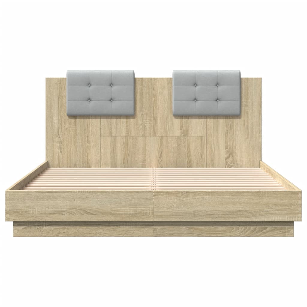Bedframe met hoofdbord en LED sonoma eikenkleurig 120x200 cm is nu te koop bij PeponiXL, paradijselijk wonen!