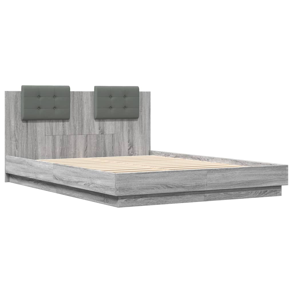 Bedframe met hoofdbord en LED grijs sonoma eiken 120x200 cm is nu te koop bij PeponiXL, paradijselijk wonen!