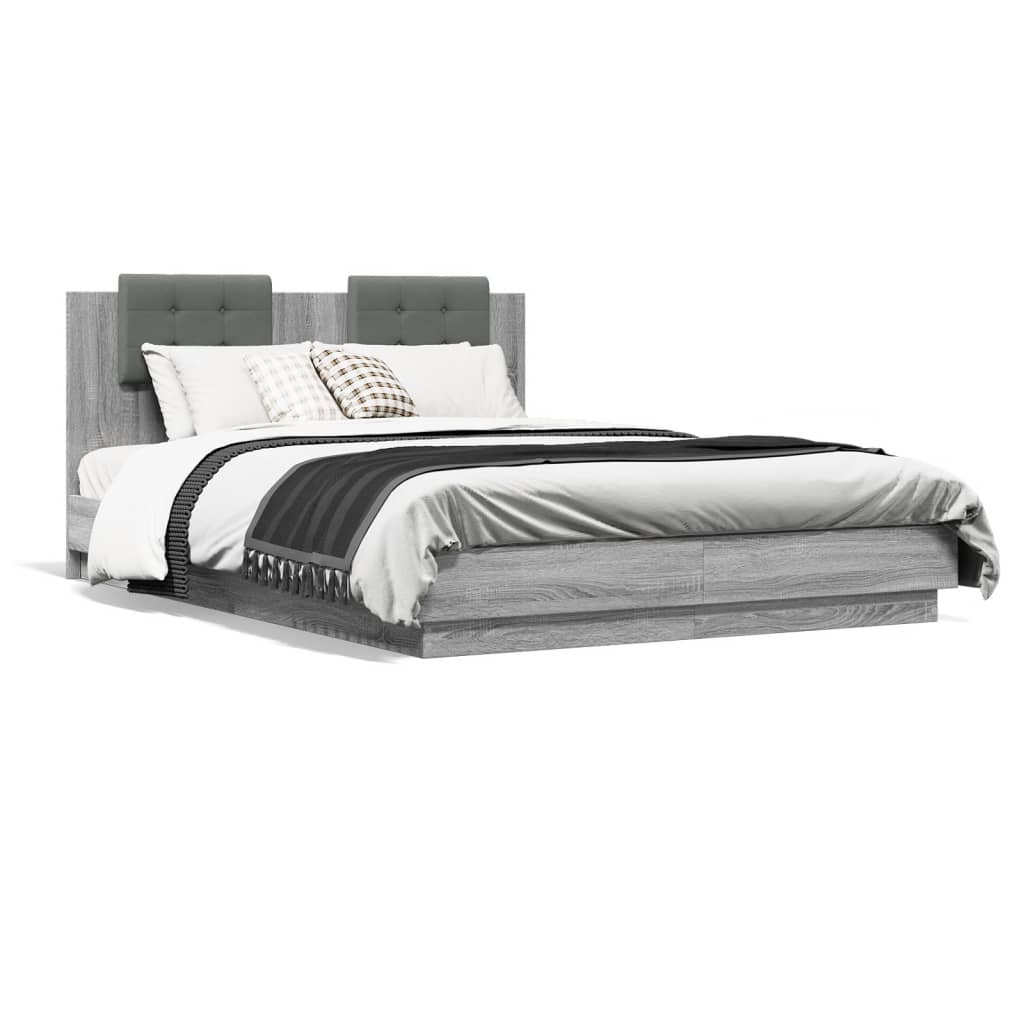Bedframe met hoofdbord en LED grijs sonoma eiken 120x200 cm is nu te koop bij PeponiXL, paradijselijk wonen!
